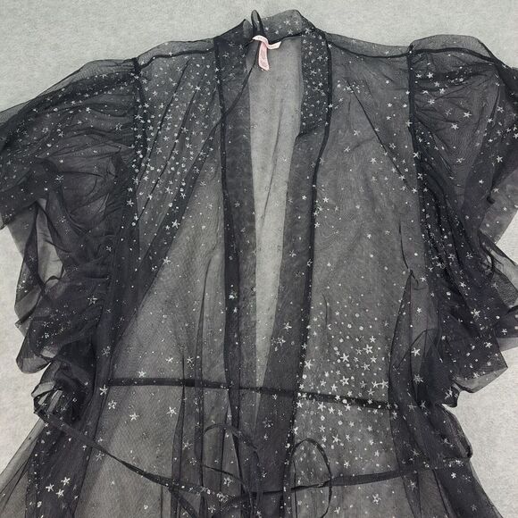 Victorias Secret Sheer Glitter Star Robe M-L Long Cruise Bling Black - Picture 7 of 9